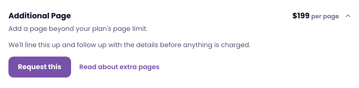 The Additional Page add-on in the portal, $199 per page, with a Request this button