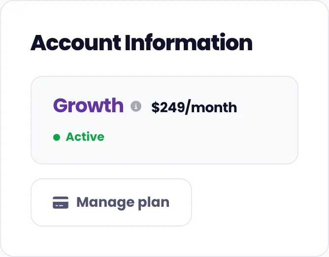 The account overview showing plan, status.