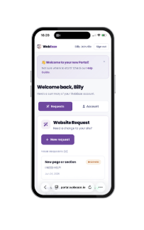 The WebEaze client portal on a mobile phone screen