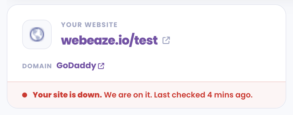 The portal showing a site-down status banner