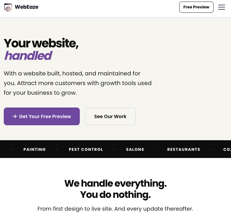 Example of copywriting on a website homepage