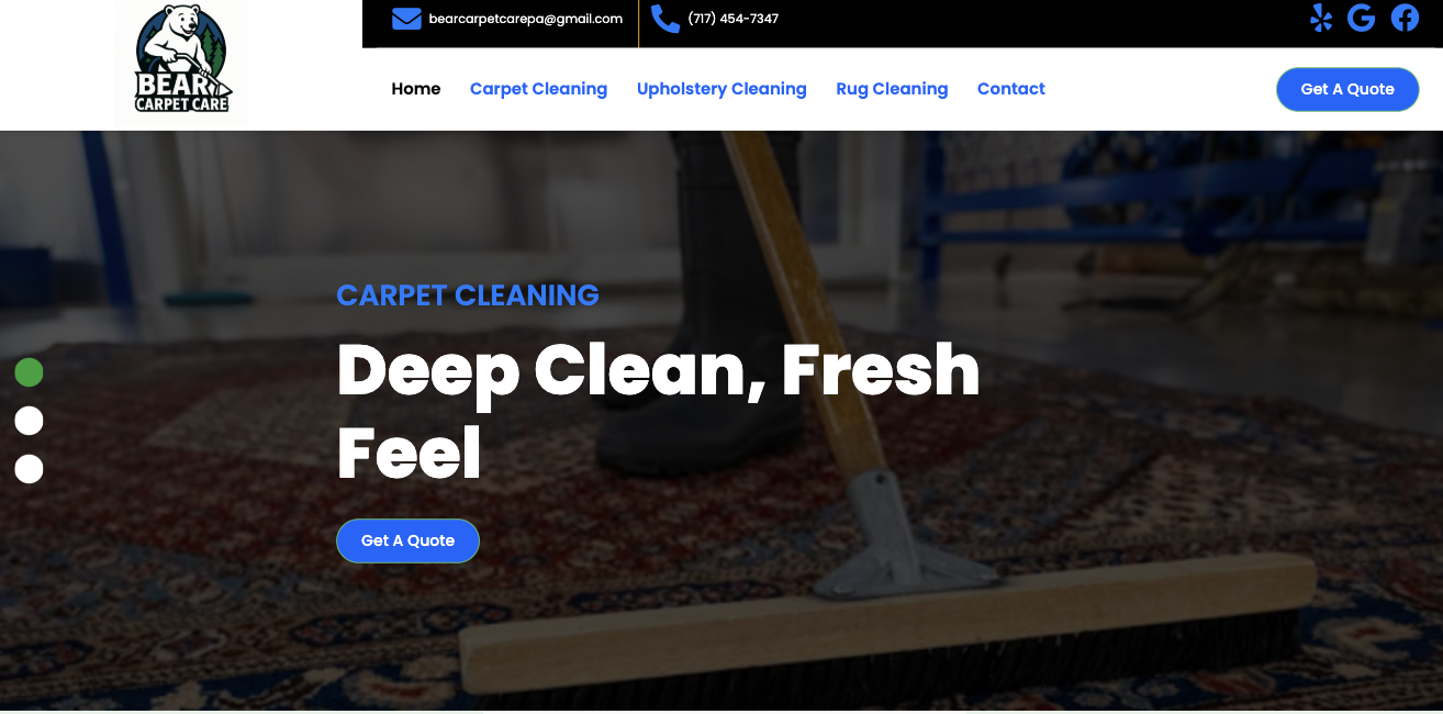 The Bear Carpet Care website homepage, designed and built by WebEaze