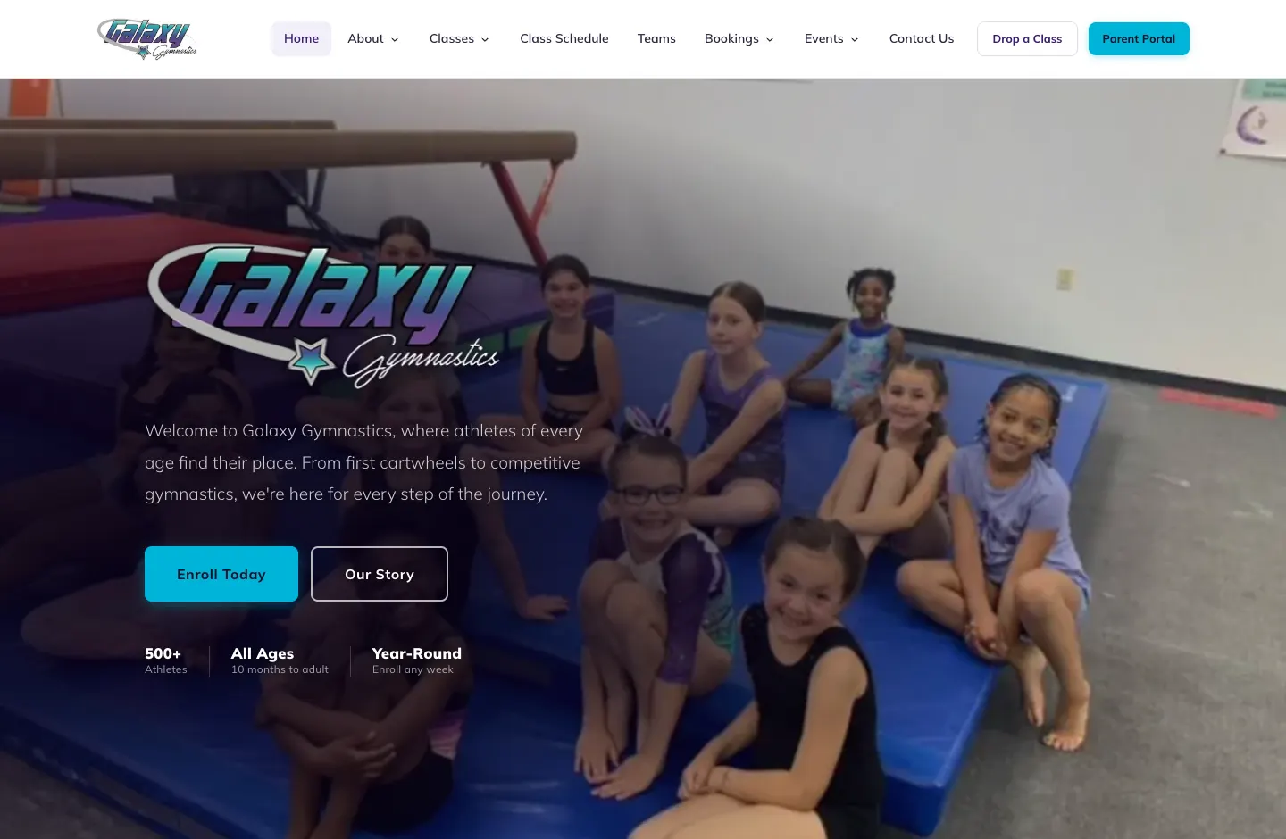 Galaxy Gymnastics website designed by WebEaze